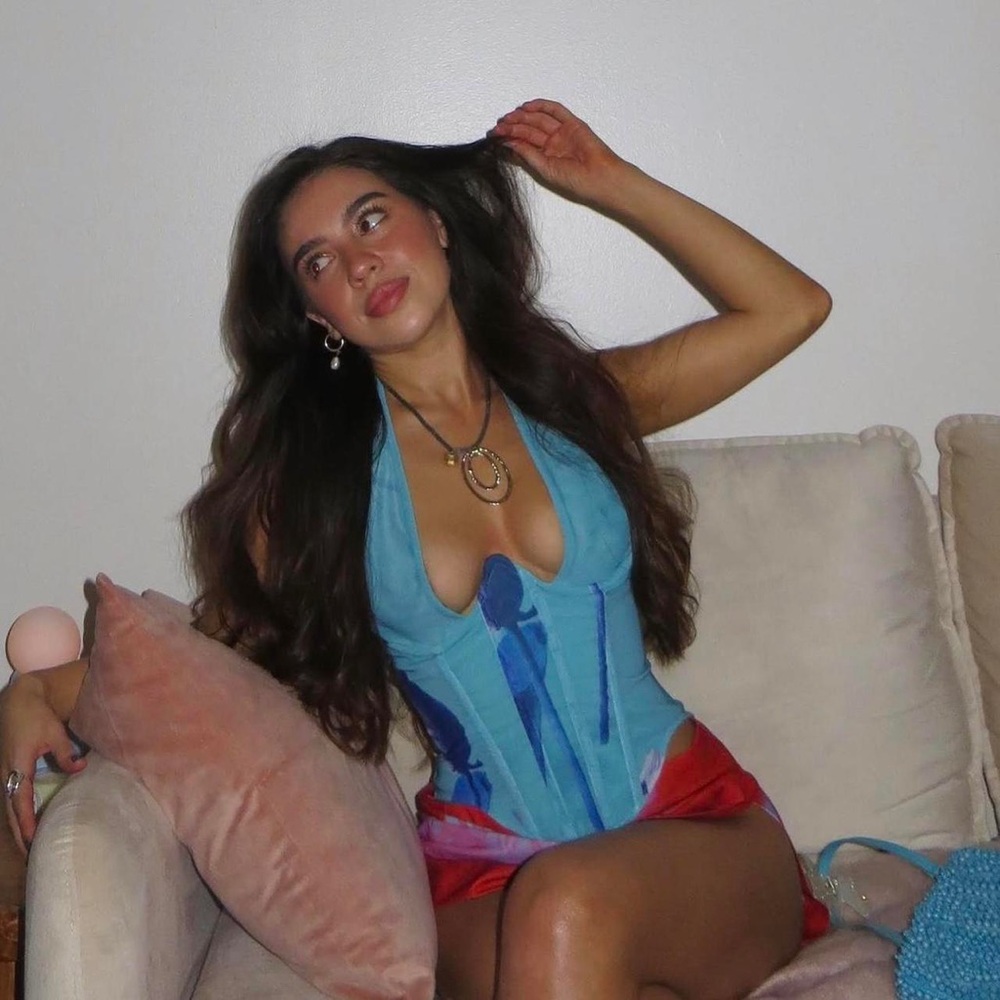 Blue and Red Women's Corset Top